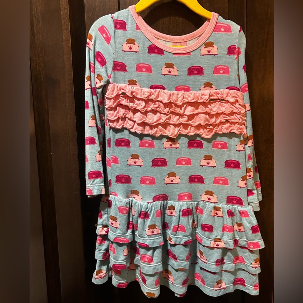 Cute Viscose and Bamboo Blue and Pink Ruffle Dress